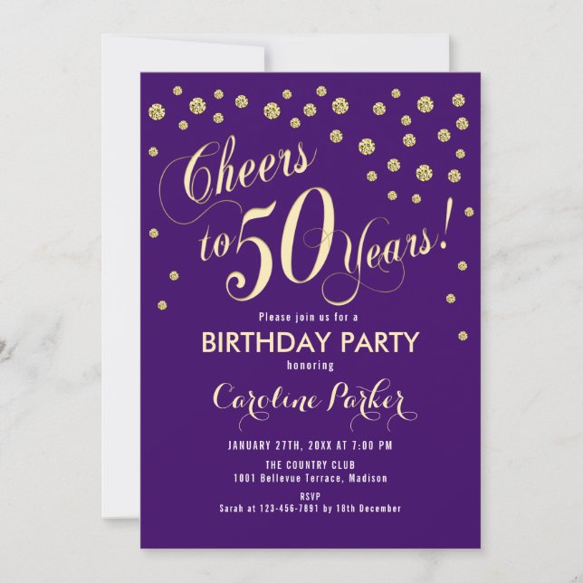 Invitation à la fête du 50e anniversaire - Gold Pu (Devant)