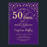 Invitation à la fête du 50e anniversaire - Gold Pu<br><div class="desc">Invitation à la fête du 50e anniversaire. Design élégant avec parties scintillant en or et violet. Bonjour à 50 ans ! Message-moi si vous avez besoin d'une personnalisation plus poussée.</div>