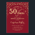 Invitation à la fête du 50e anniversaire - Gold Re<br><div class="desc">Invitation à la fête du 50e anniversaire. Design élégant avec parties scintillant en or et rouge foncé. Bonjour à 50 ans ! Message-moi si vous avez besoin d'une personnalisation plus poussée.</div>