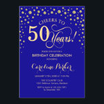 Invitation à la fête du 50e anniversaire - Gold Ro<br><div class="desc">Invitation à la fête du 50e anniversaire. Design élégant avec parties scintillant en or et bleu roi. Bonjour à 50 ans ! Message-moi si vous avez besoin d'une personnalisation plus poussée.</div>