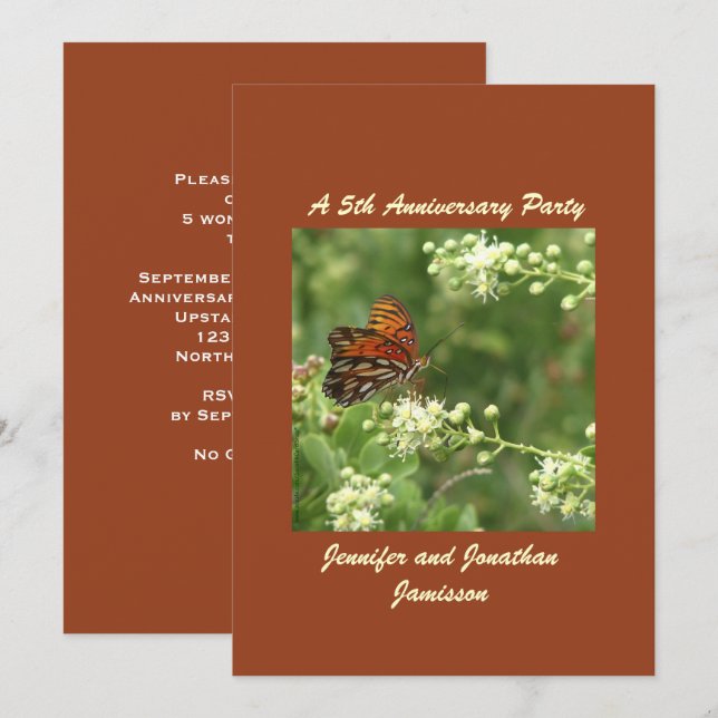 Invitation à la fête du 5e anniversaire de mariage (Devant / Derrière)