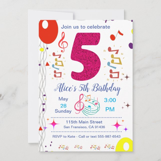 Invitation à la fête du 5e anniversaire - Thème de (Devant)