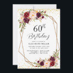 invitation à la fête du 60e anniversaire de bordea<br><div class="desc">design floral élégant avec des fleurs d'aquarelle bordeaux et rousses. Le texte et les couleurs peuvent être personnalisés.</div>