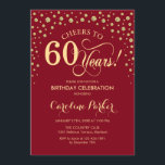Invitation à la fête du 60e anniversaire - Or roug<br><div class="desc">Invitation de fête du 60e anniversaire. Design élégant avec parties scintillant en or et rouge foncé. Salutations à 60 ans ! Message-moi si vous avez besoin d'une personnalisation plus poussée.</div>