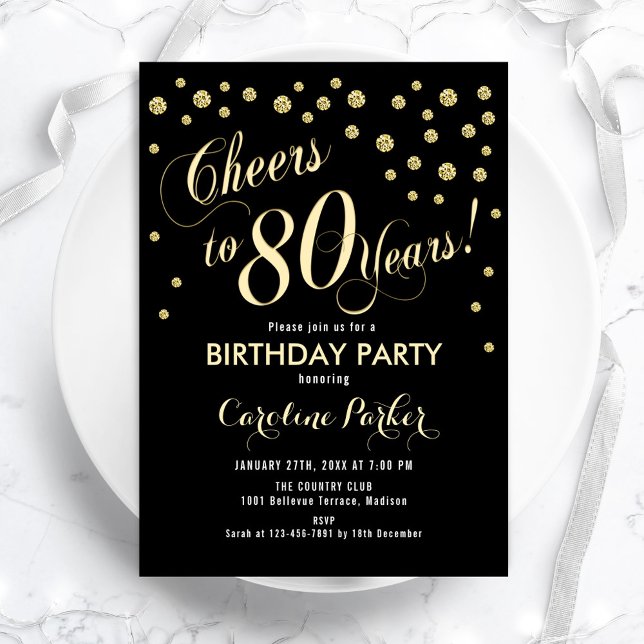 Invitation à la fête du 80e anniversaire - Gold Bl (Créateur téléchargé)
