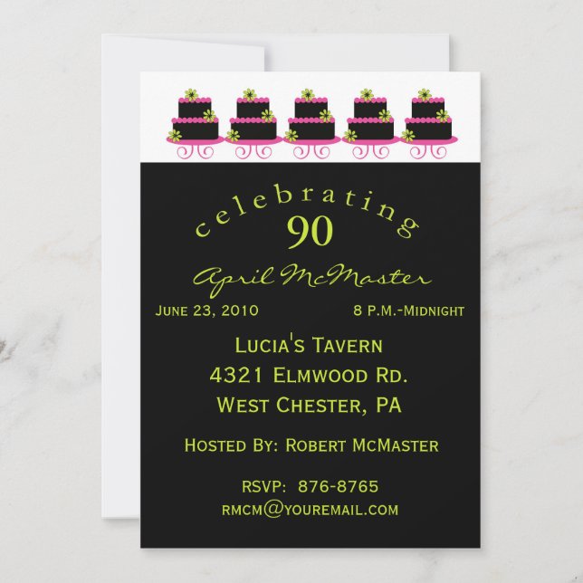 Invitation à la fête du 90e anniversaire du gâteau (Devant)