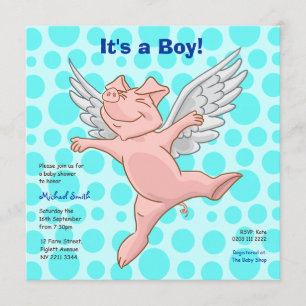 Invitation à la fête du Baby shower du cochon vola