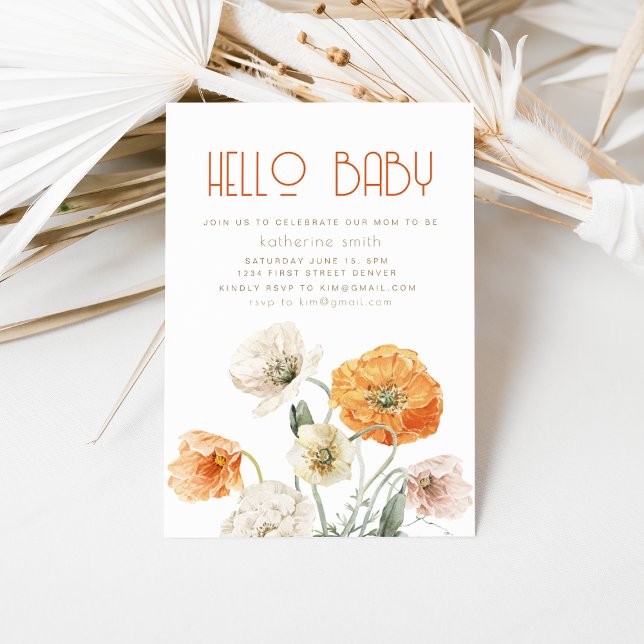 Invitation à la fête du Baby shower Floral Orange  (Créateur téléchargé)
