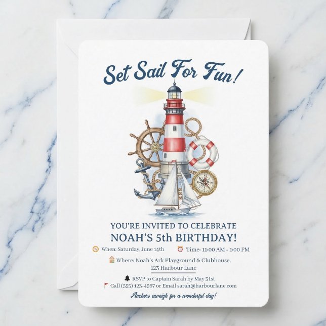 Invitation à la fête du balise océanique nautique (Perfect for little sailors.)