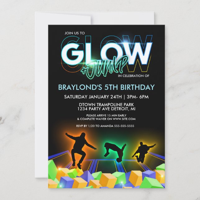 Invitation à la fête du Boys Glow Trampoline Park (Devant)