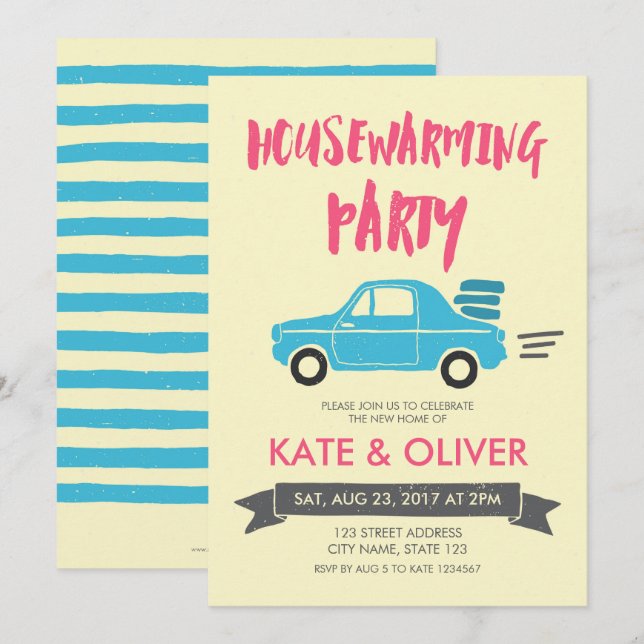 Invitation à la Fête du chauffeur de voiture rose  (Devant / Derrière)