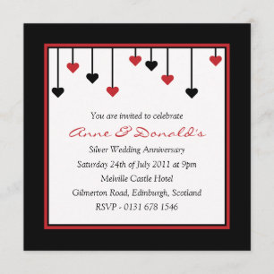 Invitation à la fête du coeur noir et rouge
