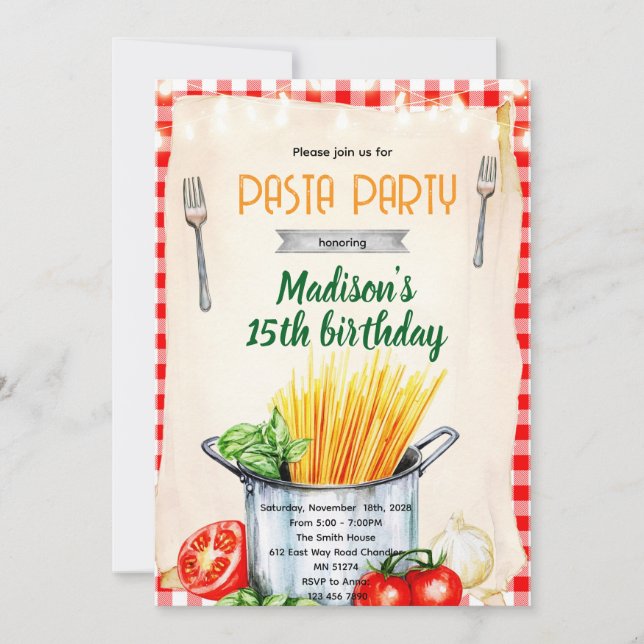 Invitation à la fête du cours de pâtes (Devant)