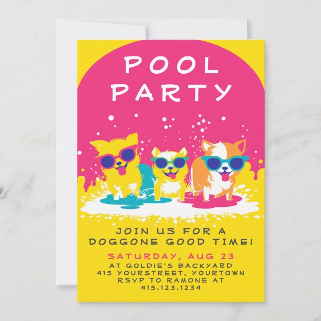 Invitation à la fête du Doggie Pool | Personnalisa (Devant)