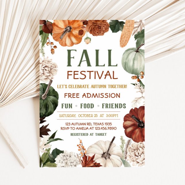 Invitation à la fête du festival d'automne de citr (Pumpkin Harvest Fall Festival Party Invitation
)