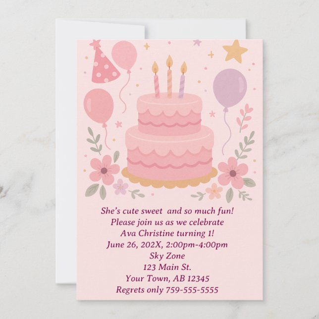 Invitation à la fête du gâteau d'anniversaire (Devant)