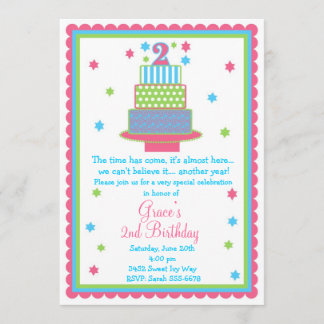 Invitation à la fête du gâteau du 2e anniversaire