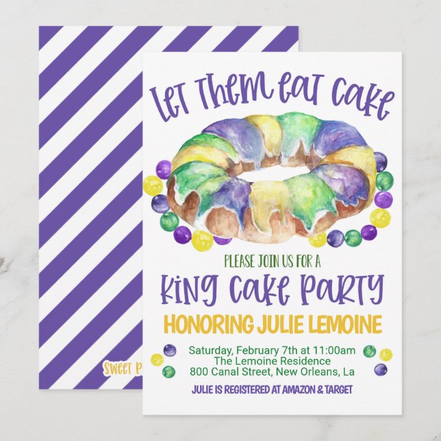 Invitation à la fête du gâteau du roi de Mardi Gra (Devant / Derrière)