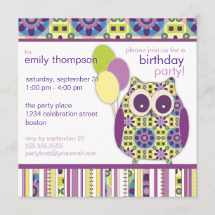 Invitation à la fête du hibou d'anniversaire de Pu