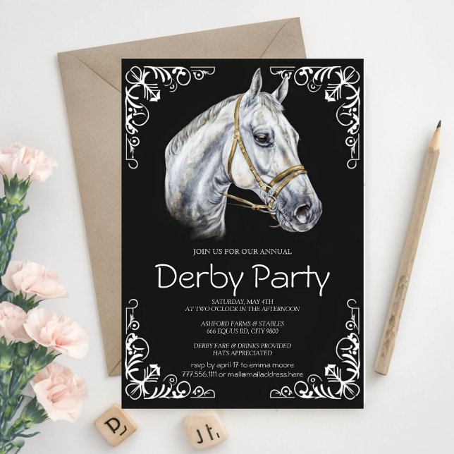 Invitation à la fête du Kentucky Derby Cheval Blan (Créateur téléchargé)