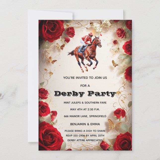 Invitation à la fête du Kentucky Derby Roses rouge (Devant)