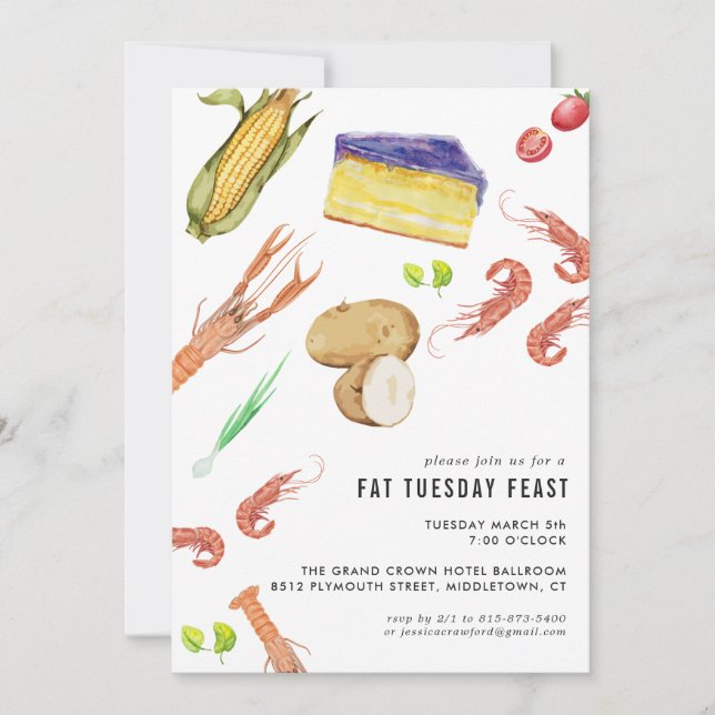 Invitation à la fête du Mardi Gras Fat Tuesday (Devant)