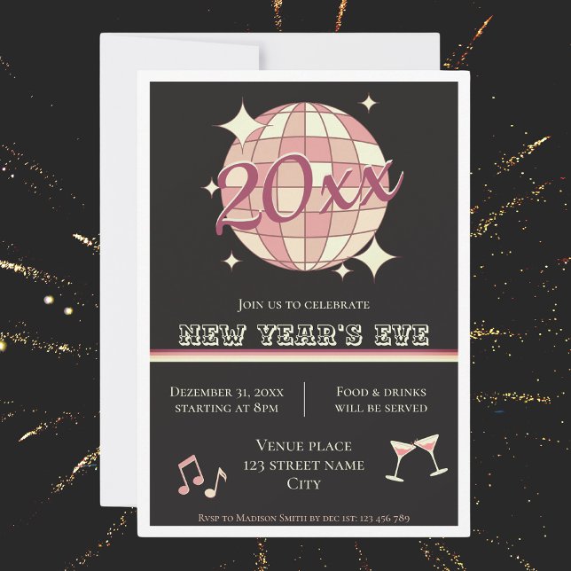 Invitation à la fête du nouvel an 2025 boule disco (Créateur téléchargé)