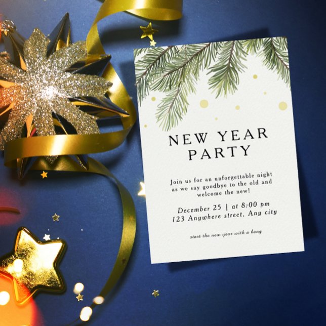 Invitation à la fête du Nouvel An | Pine Branch Fe (Créateur téléchargé)