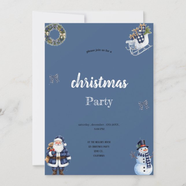 invitation à la fête du Père Noël bleu et blanc (Devant)