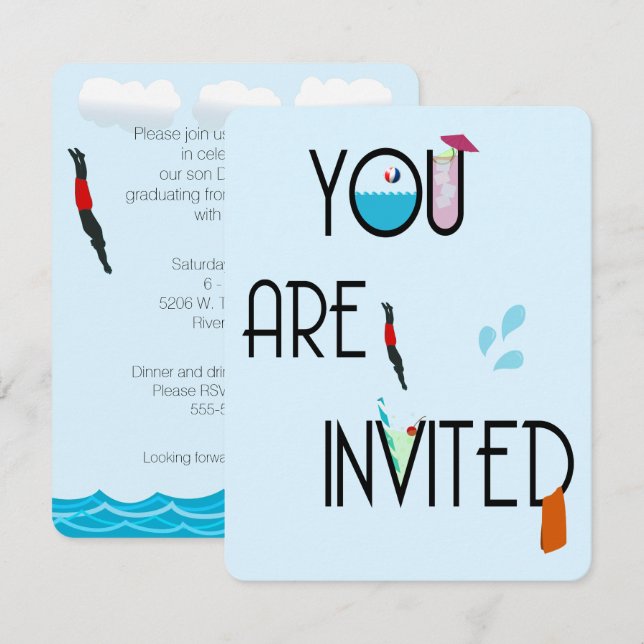 Invitation à la fête du pool (Devant / Derrière)