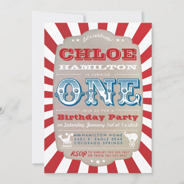 Invitation à la fête du premier anniversaire Cirqu (Devant)