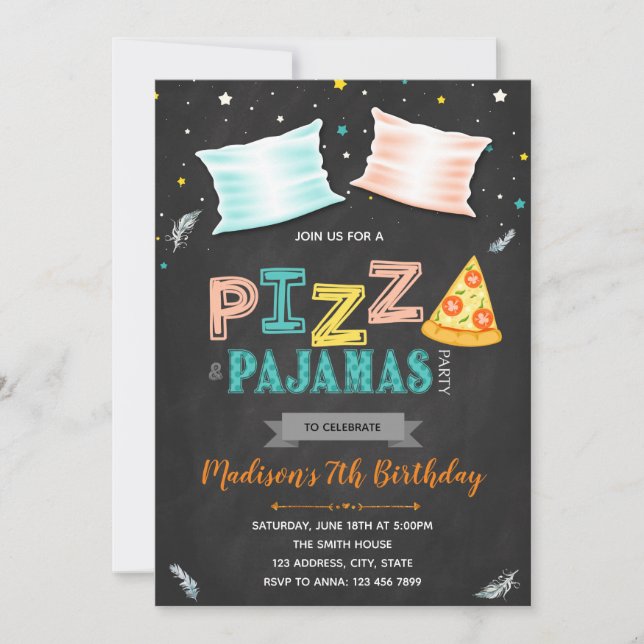 Invitation à la fête du pyjama de pizza (Devant)