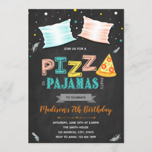 Invitation à la fête du pyjama de pizza