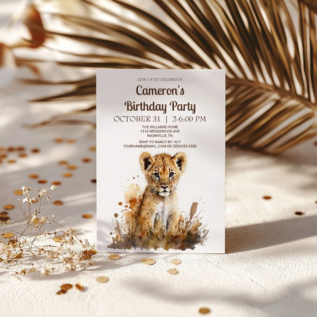 Invitation à la fête du roi lion à l'aquarelle  (Créateur téléchargé)