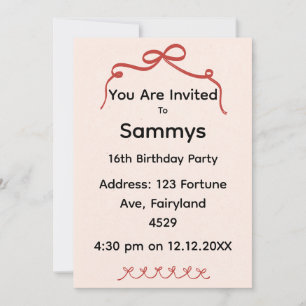 Invitation à la fête du Ruban Rouge Élégant Nœud