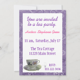 Invitation à la fête du thé à la florale violette