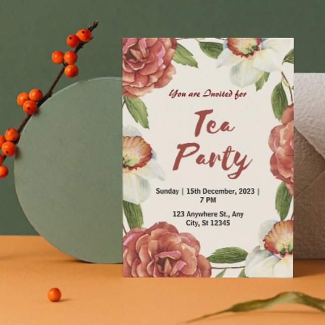 Invitation à la fête du thé aux fleurs rouges, ver (Créateur téléchargé)