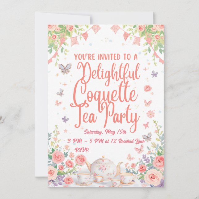 Invitation à la fête du thé Coquette (Devant)