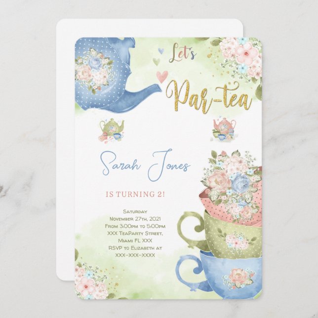 Invitation à la fête du thé d'anniversaire (Devant / Derrière)