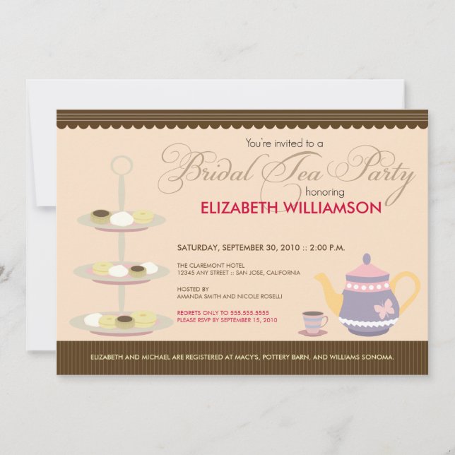 Invitation à la fête du thé de la mariée (pêche) (Devant)