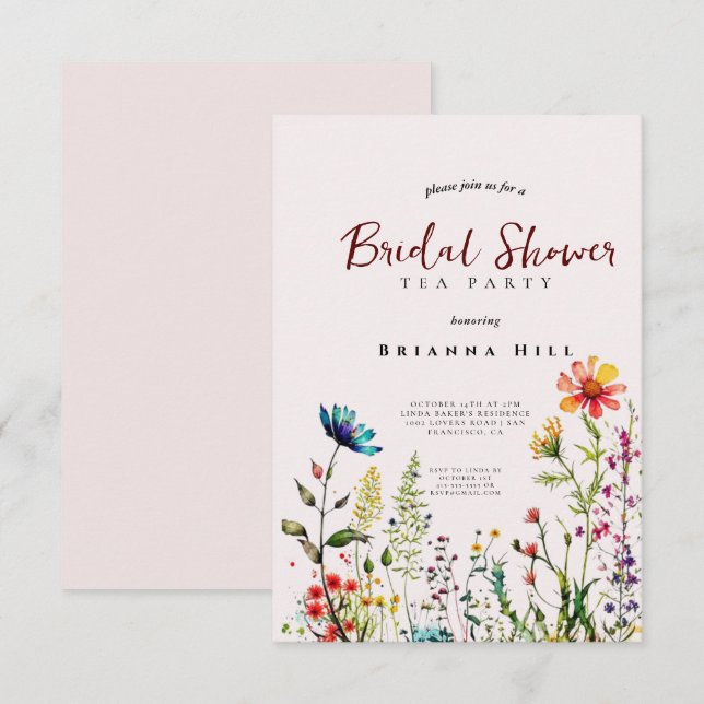 invitation à la fête du thé de mariage,fleur sauva (Devant / Derrière)