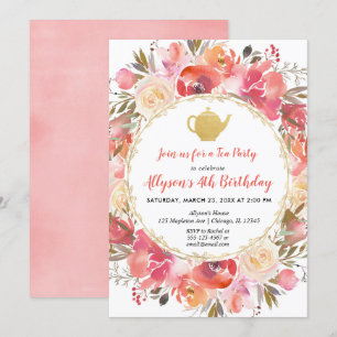 Invitation à la fête du thé floral Coral rose pâle