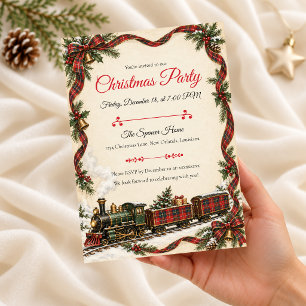 Invitation à la fête du train de Noël tartan