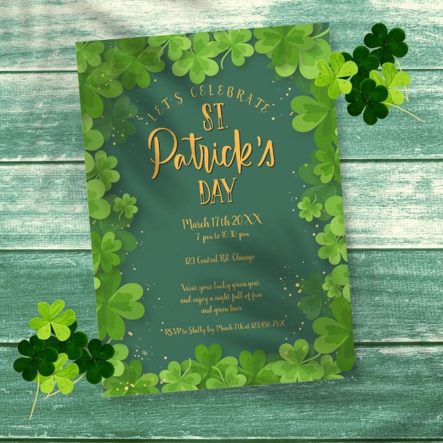 Invitation à la fête du trèfle de la Saint-Patrick (Saint Patrick's Day Shamrock Party Invitation)