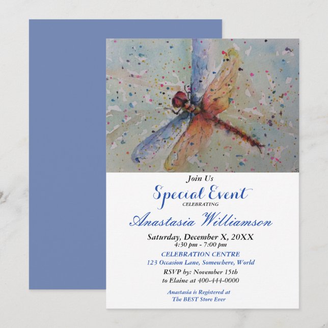 INVITATION À LA FÊTE ÉCLATANTE DE LA LIBELLULE (Devant / Derrière)