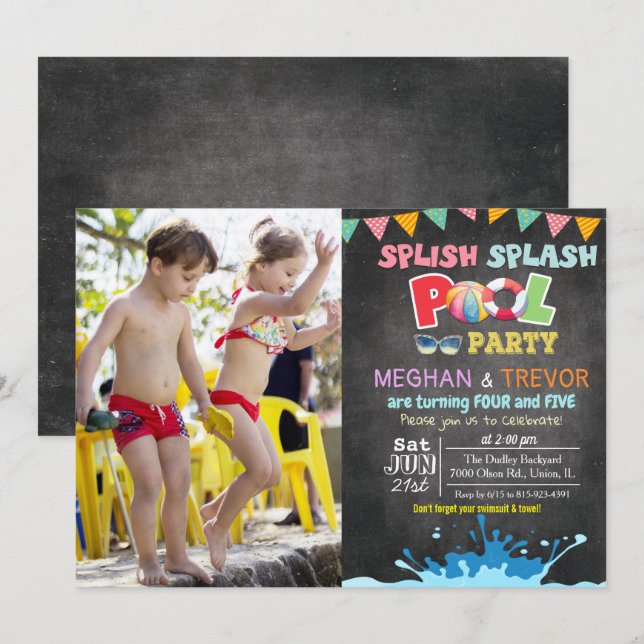 Invitation à la fête en piscine double pour tout â (Devant / Derrière)