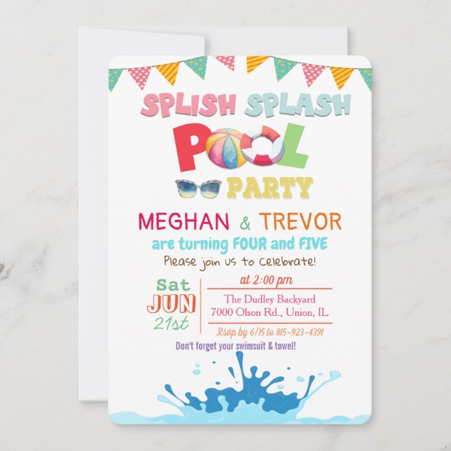 Invitation à la fête en piscine double pour tout â (Devant)