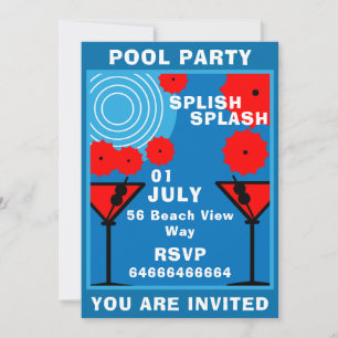 Invitation à la fête en piscine pour adultes