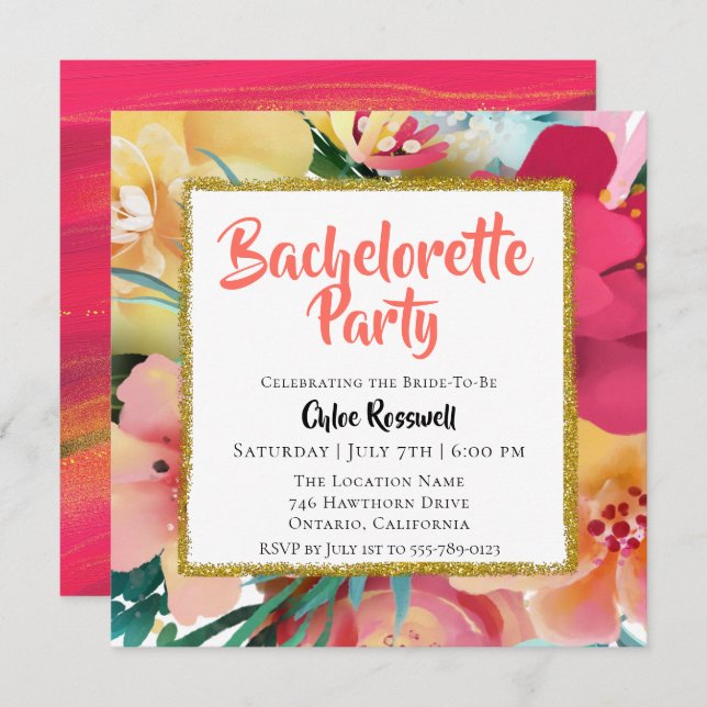 Invitation à la fête florale colorée de Bacheloret (Devant / Derrière)