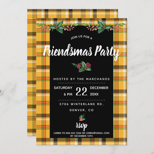 Invitation à la fête Friendsmas à carreaux Tartan  (Devant / Derrière)